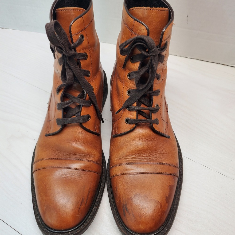Banana Republic Mens Tan Italian Leather Cap Toe Lace Up Boots 11.5 D Made Italy - Picture 2 of 11